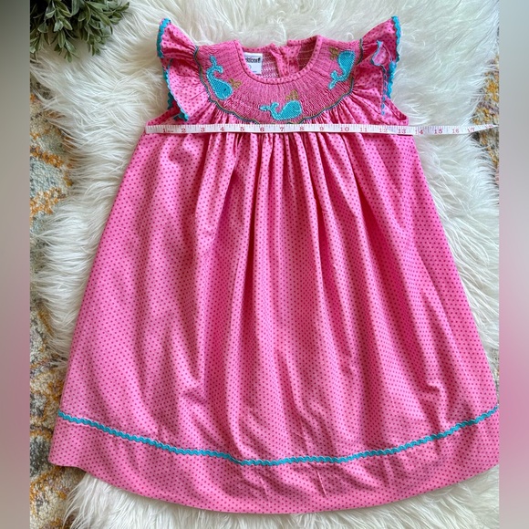 🐳 Hand Smocked Bishop Dress featuring 3 Whales & Ric-Rac Trim (SZ 2T) 🐳 - Picture 4 of 7
